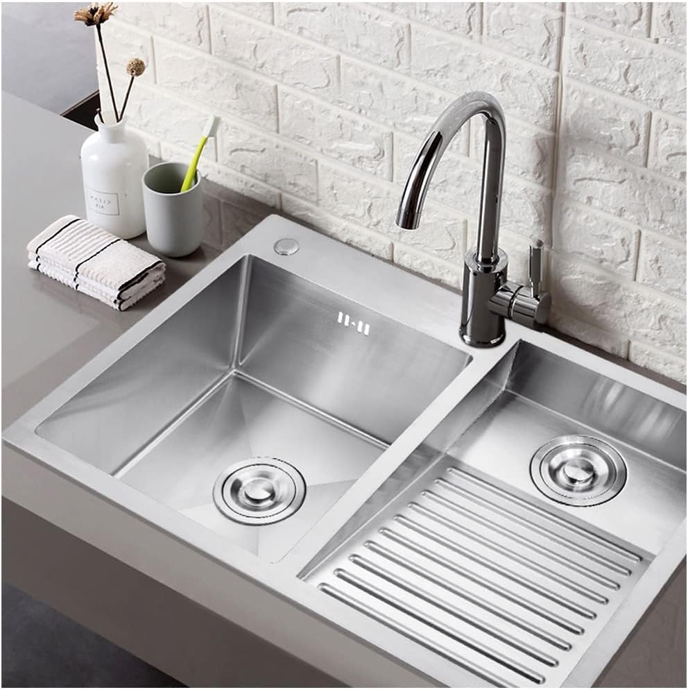 Silver Laundry Sink with Faucet,Built-in Washboardinset Stainless Steel Kitchen Right Hand Drainer, Large Utility for Washing Room, Bar, Bathroom