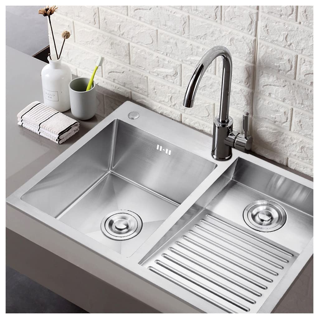 Soporte de fregadero hecho a mano de acero inoxidable con tapón y grifo integrados, ideal para bar, baño y cocina, rejilla de acero inoxidable incluida