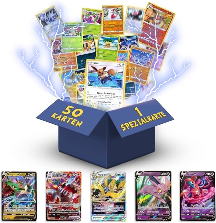 Pokemon Cards German 50 Different Original Pokemon 1 V VMAX VSTAR EX 3 x Holo 1 x Rare 1 Random Pikachu Eevee Dedenne Current Sets  1 Heartforcards Toploader