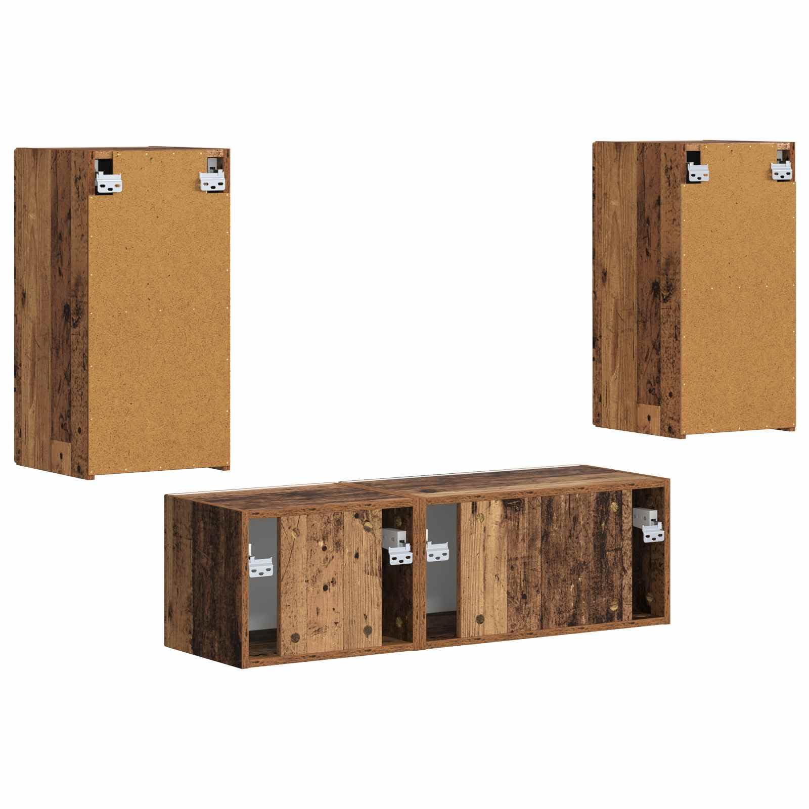 Set da 4 Mobili Porta TV a Parete in Legno Ingegnerizzato | Credenza sospesa per soggiorno con ante a ribalta 90 gradi e ripiani interni, ideale per riordinare console e DVD.