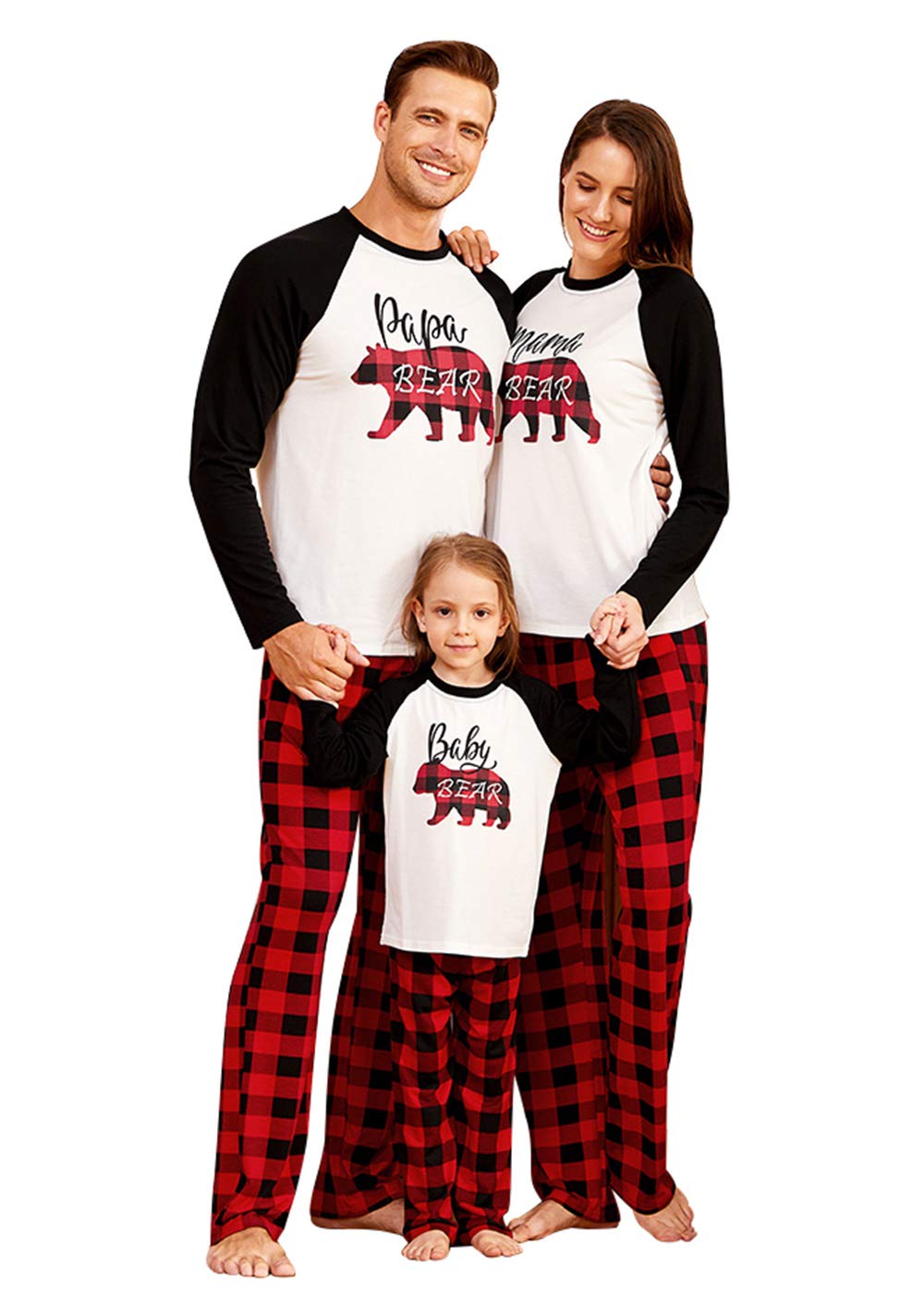 IFFEI Matching Family Pajamas Sets Christmas PJ's Letter Print Top and Plaid Bottom Sleepwear Jammies with Pockets