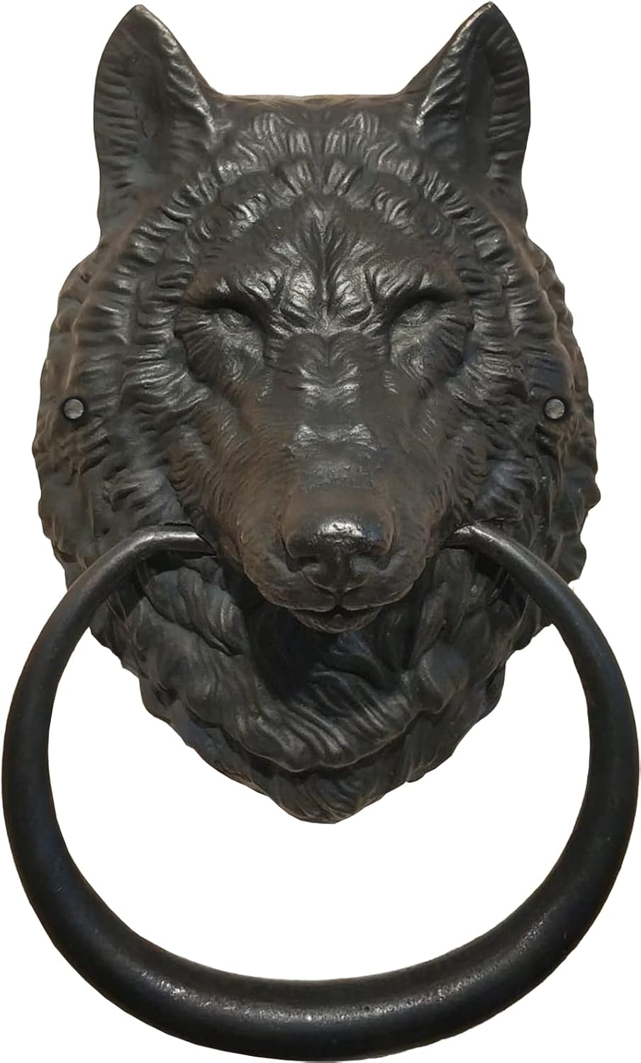 Wolf Head Door Knocker,6.3 inches Tall,Solid Brass,Wolf Front Door Ornament(Antique Brass)