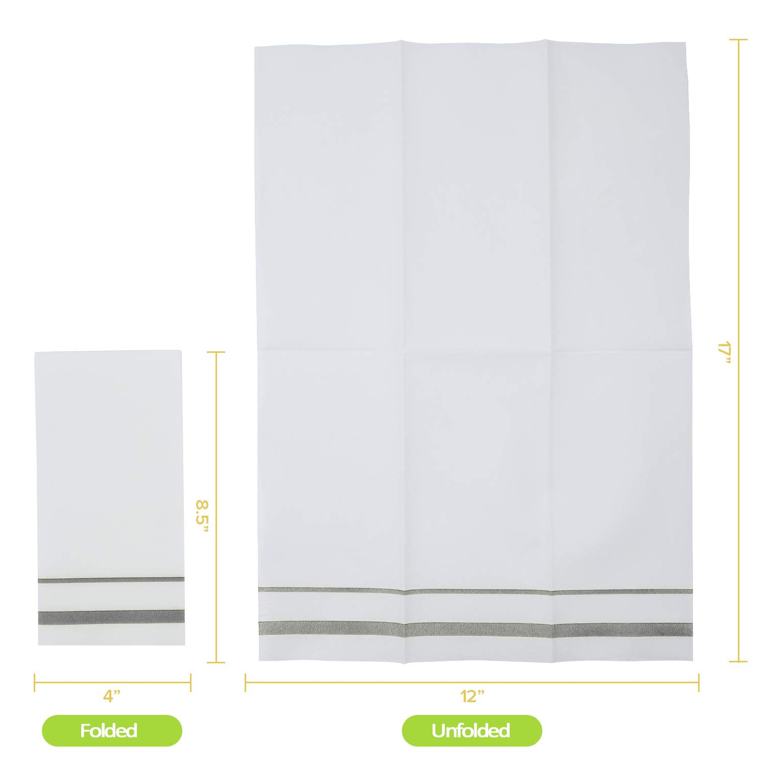 [Paquete de 200] Toallas de mano desechables de papel con tacto de lino, servilletas decorativas de mano de baño para cocina, fiestas, bodas, cenas o eventos, blanco y plateado