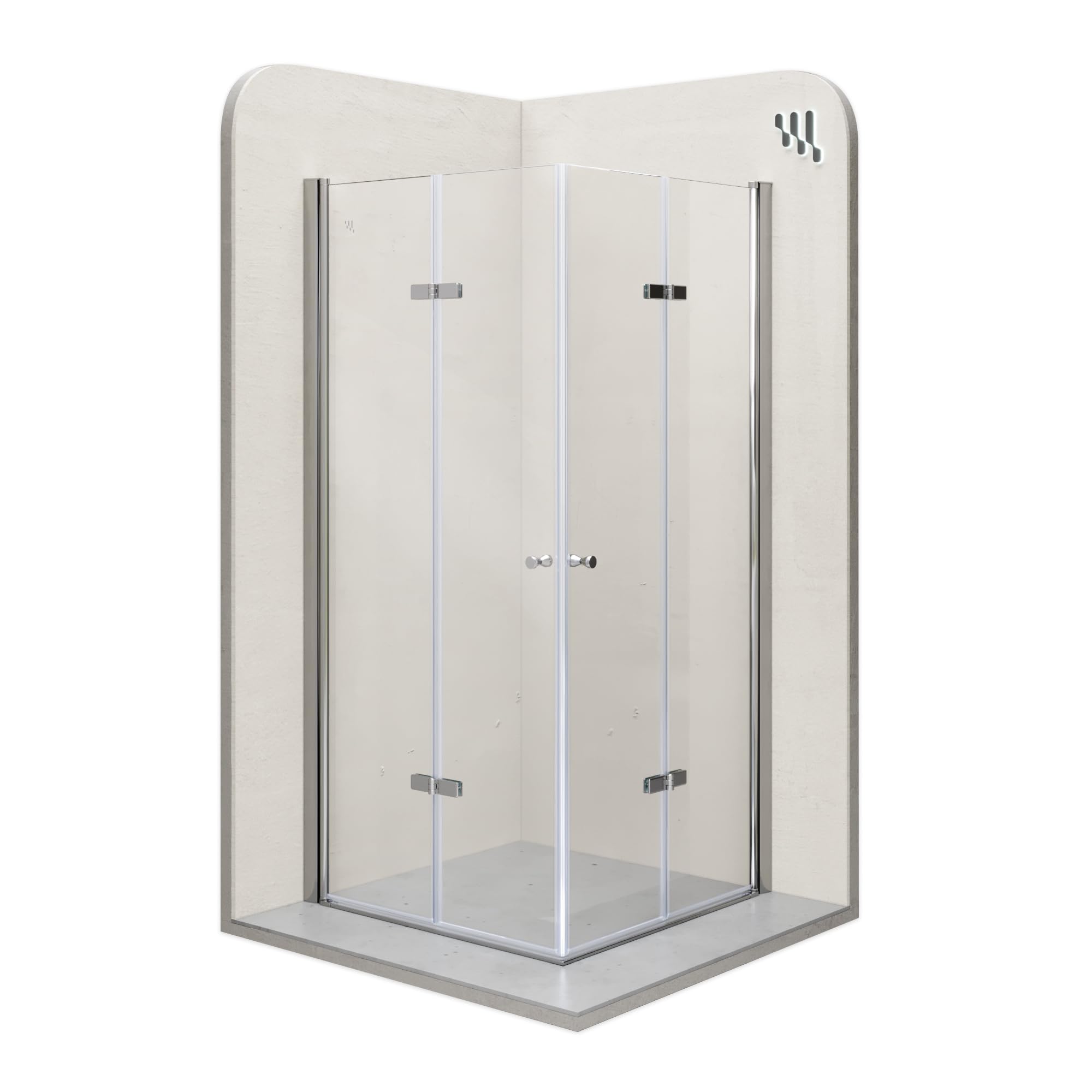 Mampara de Ducha Emma-75x75x180cm|REVERSIBLE|Puertas Plegables, Ajuste 73,5-75,5x73,5-75,5cm|Perfiles Cromo, Cristal Templado Transparente 6mm