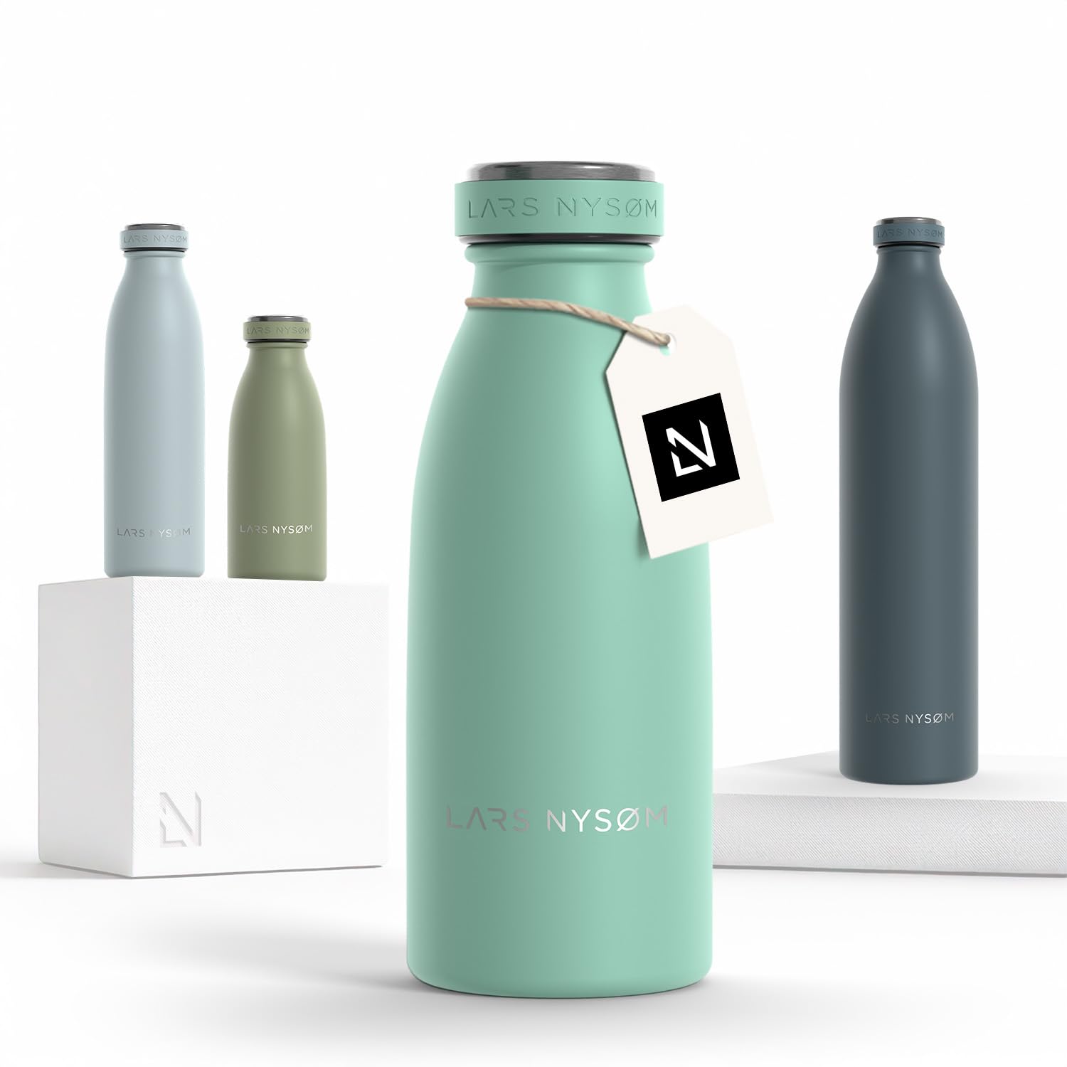 LARS NYSØM Stainless Steel Insulated Water Bottle 12oz 17oz 25oz 34oz 51oz | Insulated Thermo Flask for Hot and Cold Beverages | Leakproof Drinking