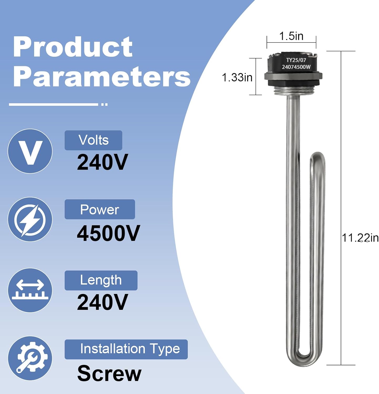 2-Pack 02582 Water Heater Elements, Foldback Type Water Heating Element For AO Smith For GE For Kenmore For Maytag For Whirlpool Water Heater Element Replacement 4500W 240V, Screw-in