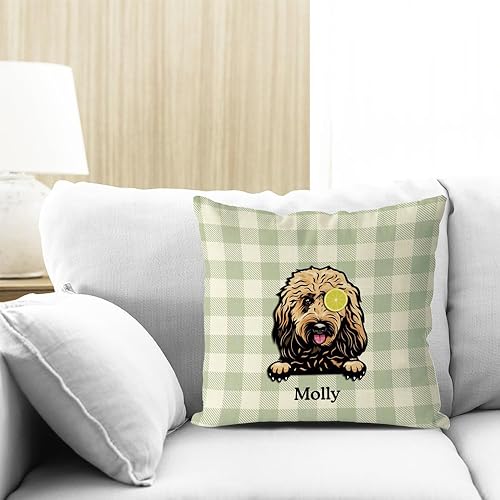 Miniatura 2 de Funda de almohada personalizada de Boston Terrier para perro, diseño de búfalo verde y blanco, a cuadros, limón, 20 x 20 pulgadas, funda de cojín
