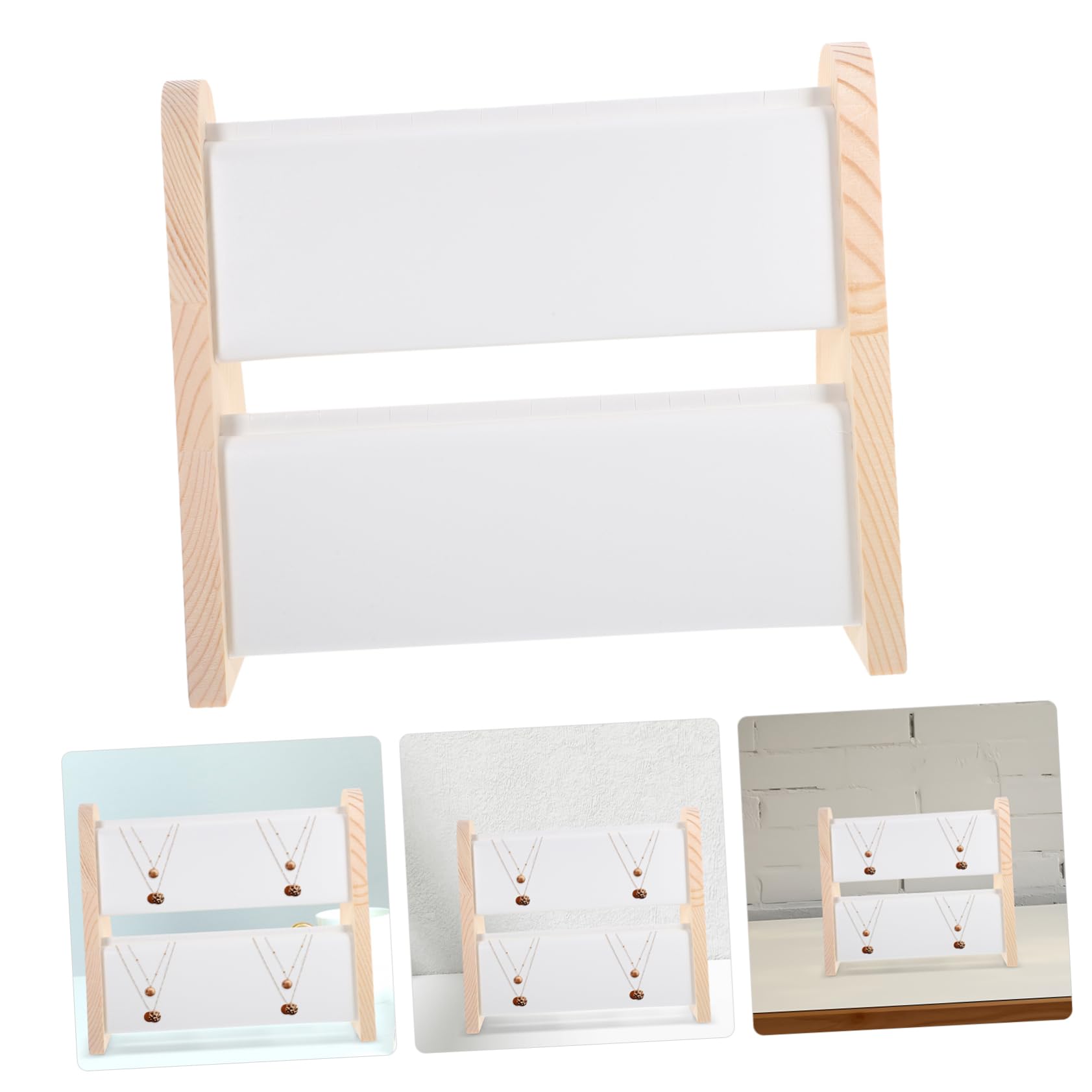 Espositore per Collane in Legno Bianco a Doppio Livello, Portacollane da Esposizione per Gioielli, Finitura Liscia senza Sbavature per Negozi