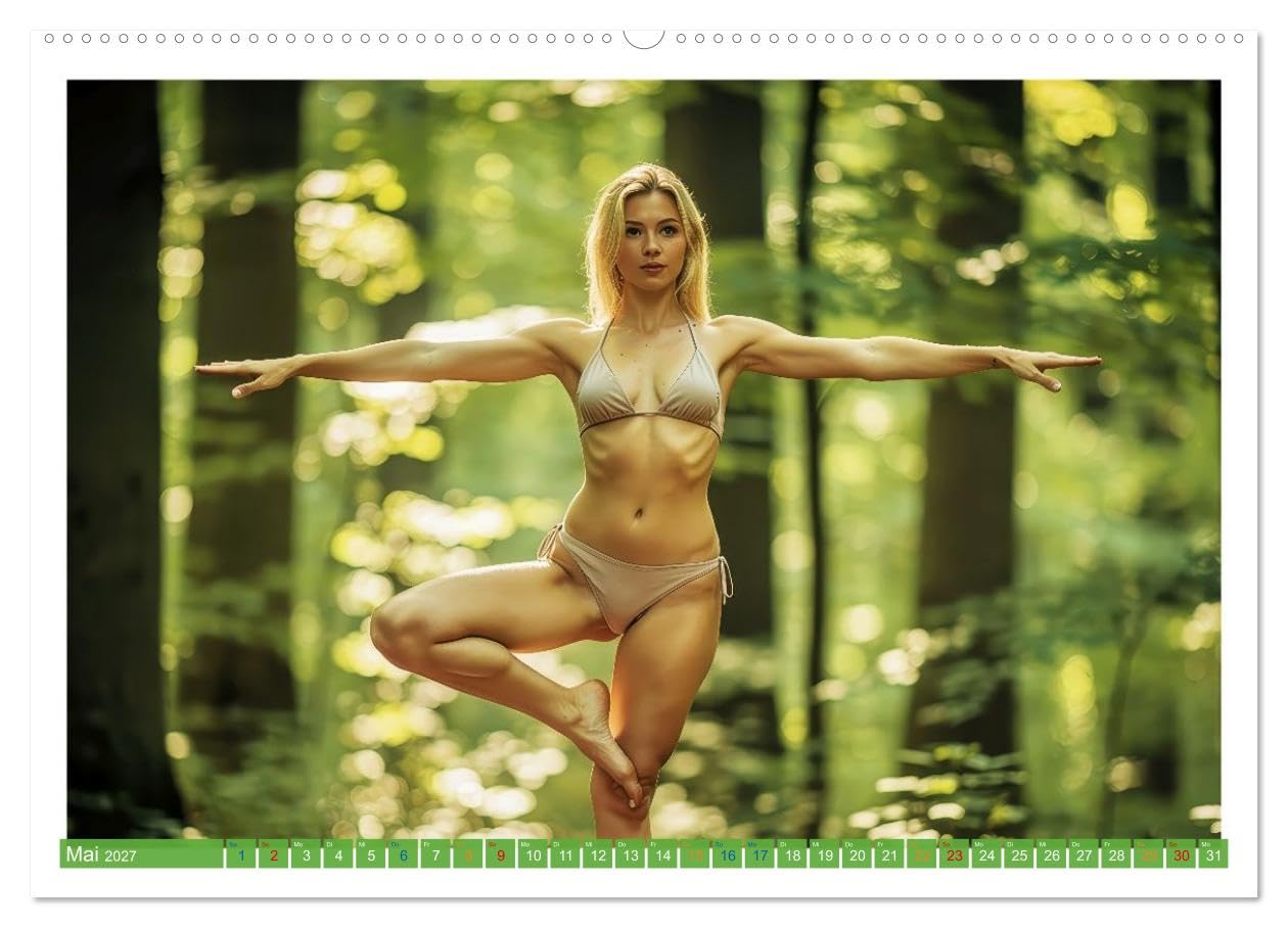Yoga im Wald (hochwertiger Premium Wandkalender 2027 DIN A2 quer), Kunstdruck in Hochglanz: Die Übungen im Wald verbinden achtsame Bewegung mit der natürlichen Kraft des Waldes. (CALVENDO Gesundheit)
