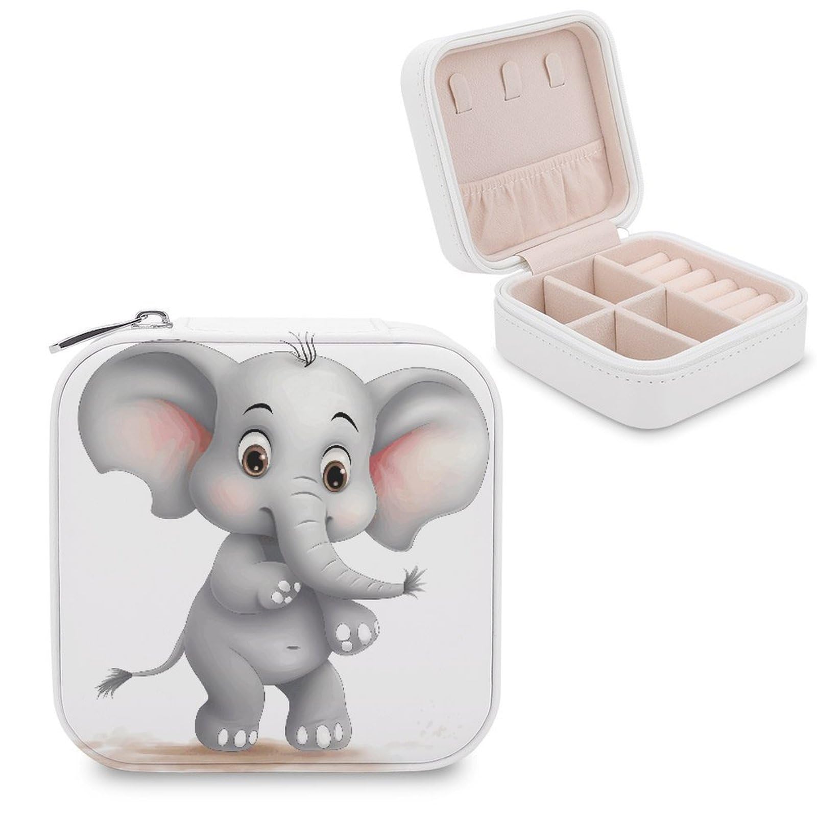 JTREHY Cute Elephant Jewelry Box Personalized PU Jewelry Box Exquisite Jewelrys Organizer Case Small Portable Jewellery Storage Holder for Rings Earrings Necklaces Gifts