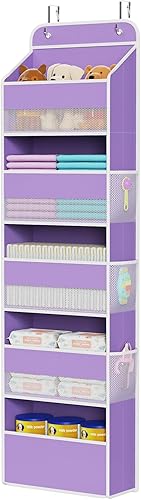 Miniatura 10 de Univivi Organizador para colgar en la puerta, armario de cuarto de bebé, con 6 compartimentos grandes y 8 bolsillos laterales para cosméticos