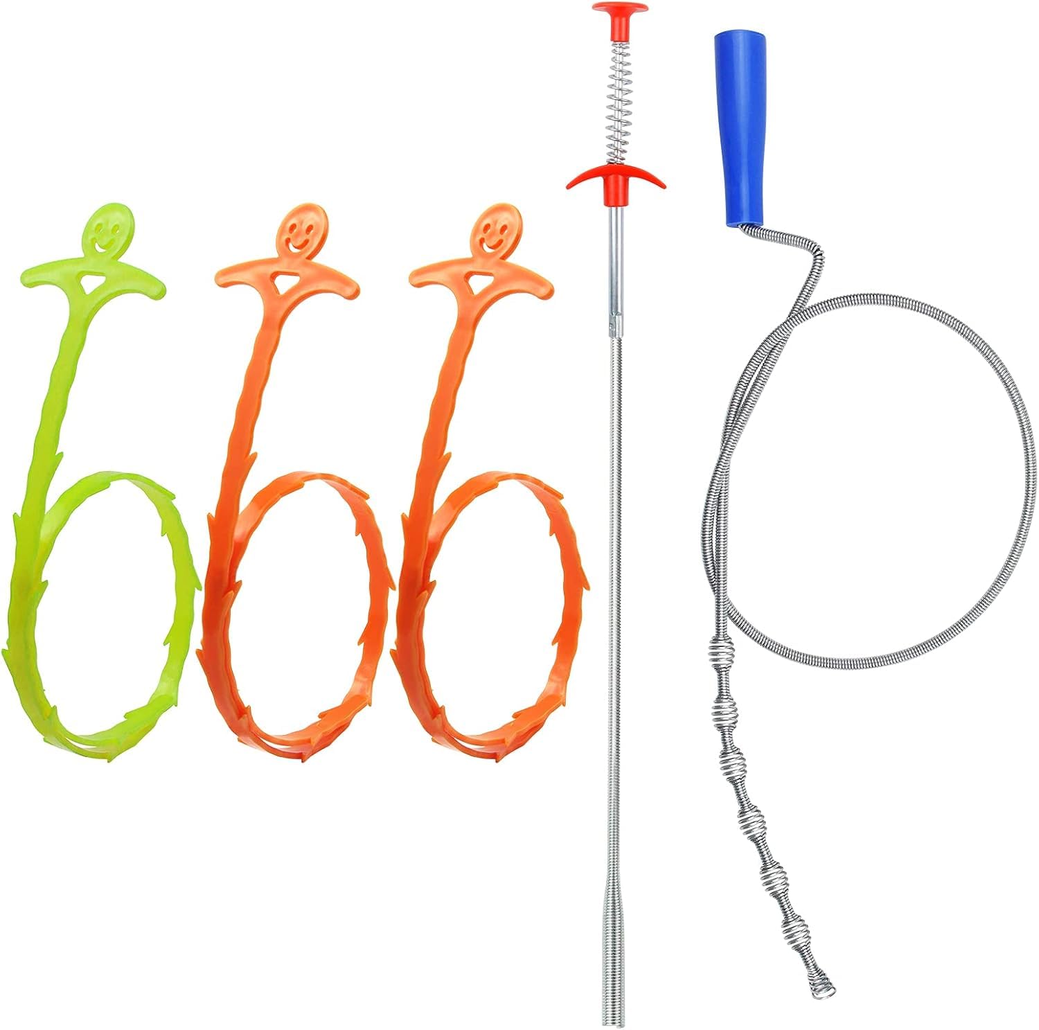 5 in 1 Sink Snake Drain Auger Hair Catcher, Drain Clog Remover Cleaning Tools, Hair Remover, Drain Snake Cleaner, Plumbing Snake for Kitchen, Sewer, Toilet and Showers