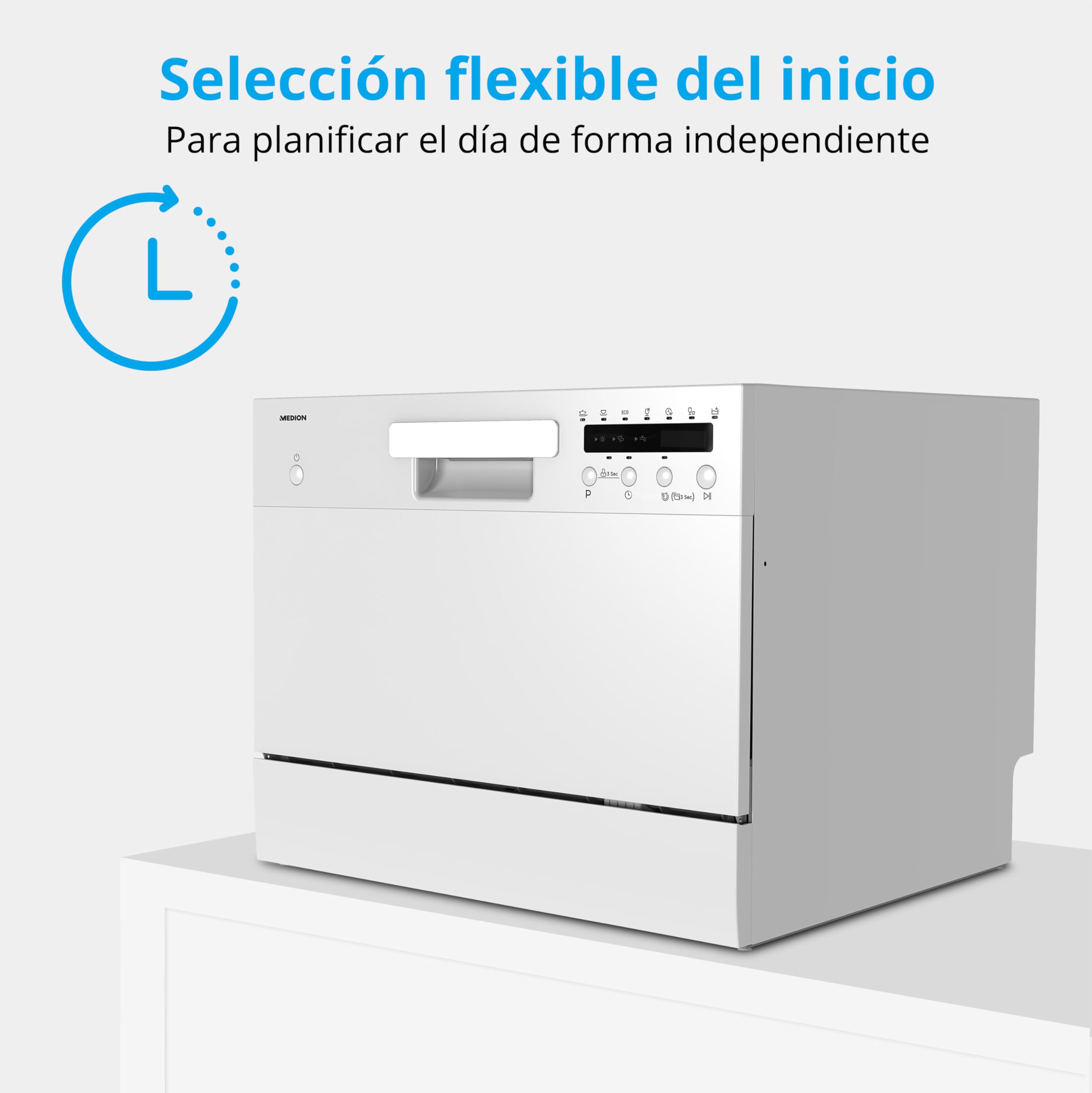 MEDION Lavavajillas de mesa DWT60 (capacidad 6 cubiertos, 7 programas, programa ECO, consumo aprox. 6,5 litros, AquaStop, pantalla LED, bloqueo para niños, MD37496) plata