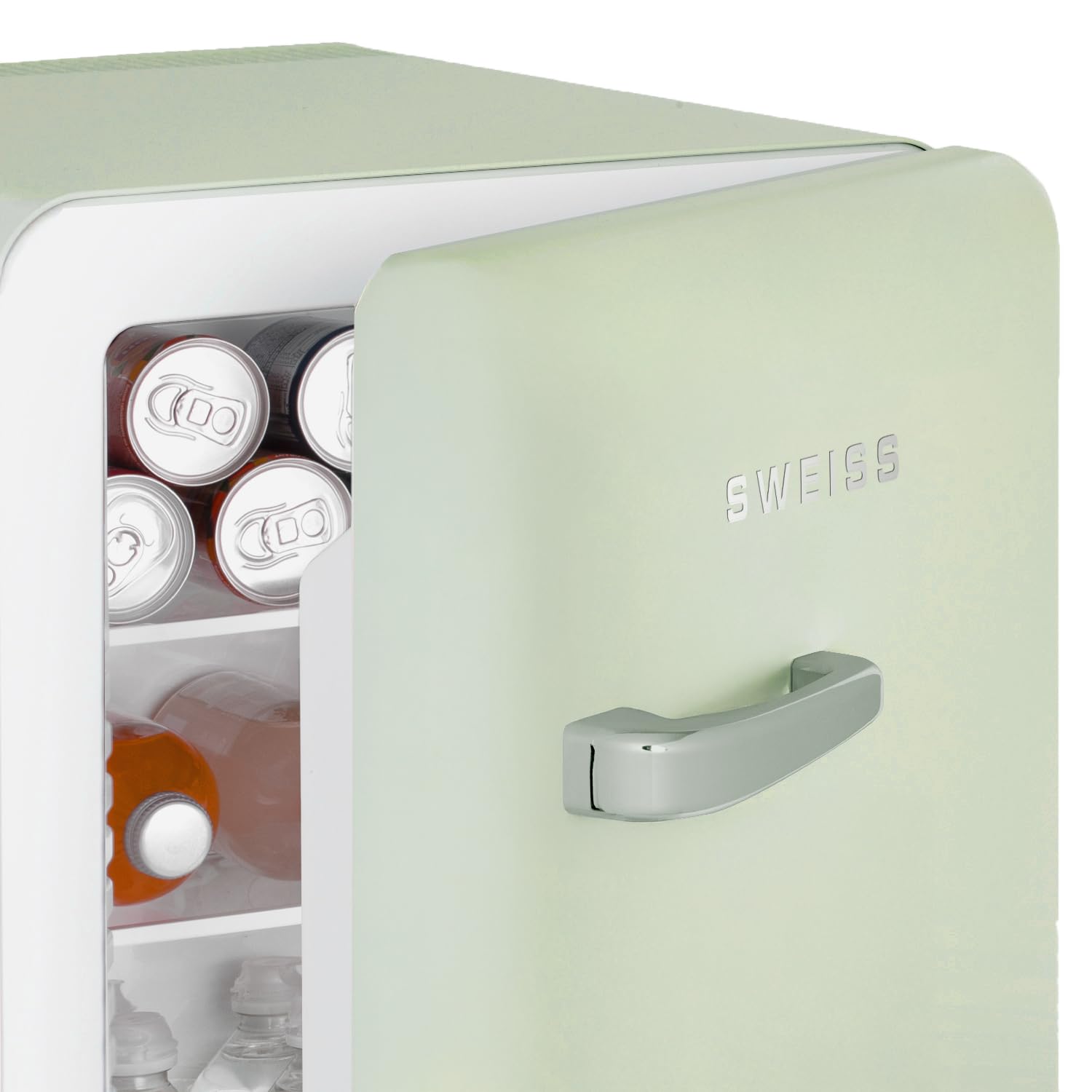 SWEISS Retro-Minikühlschrank WEISS7, Vintage, 31 l, kompakt, für Lebensmittel, Getränke, Kosmetik, Temperatur einstellbar 6°-15°C, 24dB, verstellbare Standfüße, Grün