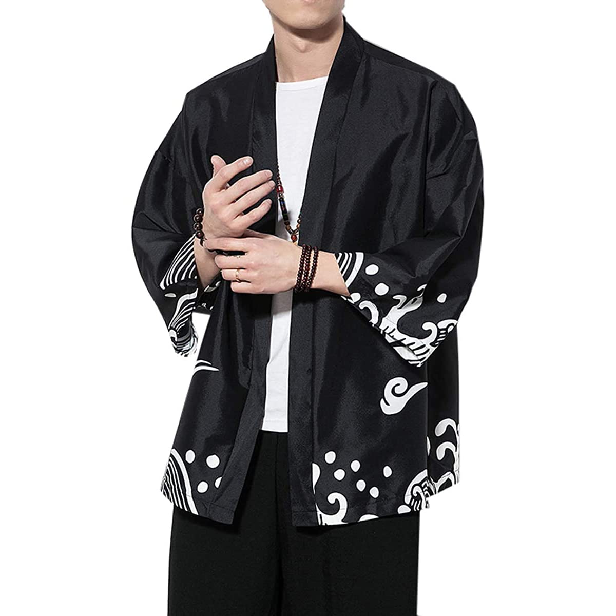 seidarise Men's Haori Jacket Kimono Cardigan Yukata Noragi Happi Coat, 1-black1, Medium-picture-22