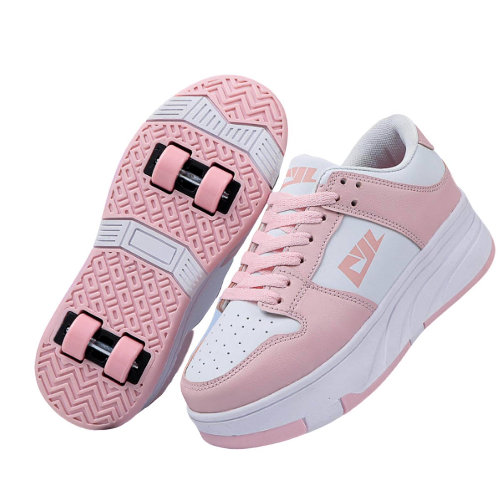 Hixingo Zapatillas con Ruedas Niña Niño, Zapatos con Ruedas Negro, Rosa Zapatillas Patines Zapatillas Ruedas Transpirable Zapatos Patines Calzado de Skateboarding Multifuncionales