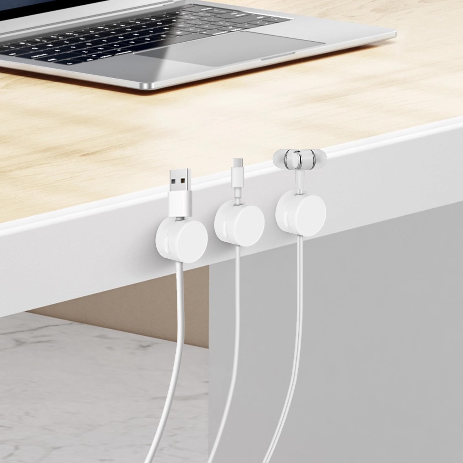Alipis Soporte Magnético Previene Enredos para Cable de Teléfono y Auriculares Organizador Adhesivo 6 Piezas de Abs white para Cables de Carga en Oficina y Coche