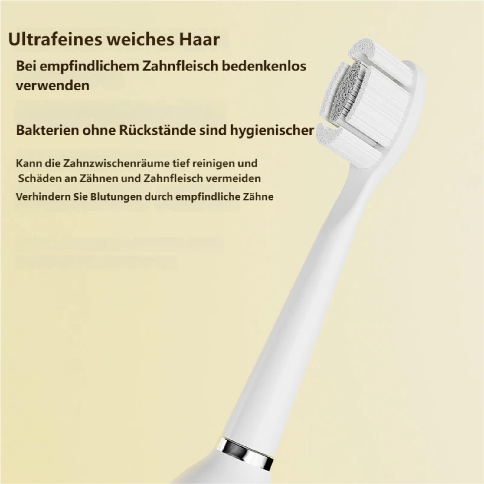 iX Sonic Schallzahnbürste，Tiefenreinigung，mit 3 Modi, 7 Intensitätsstufen, IPX7 wasserdicht, inklusive Ladestation und 4 Bürstenköpfen, wiederaufladbar