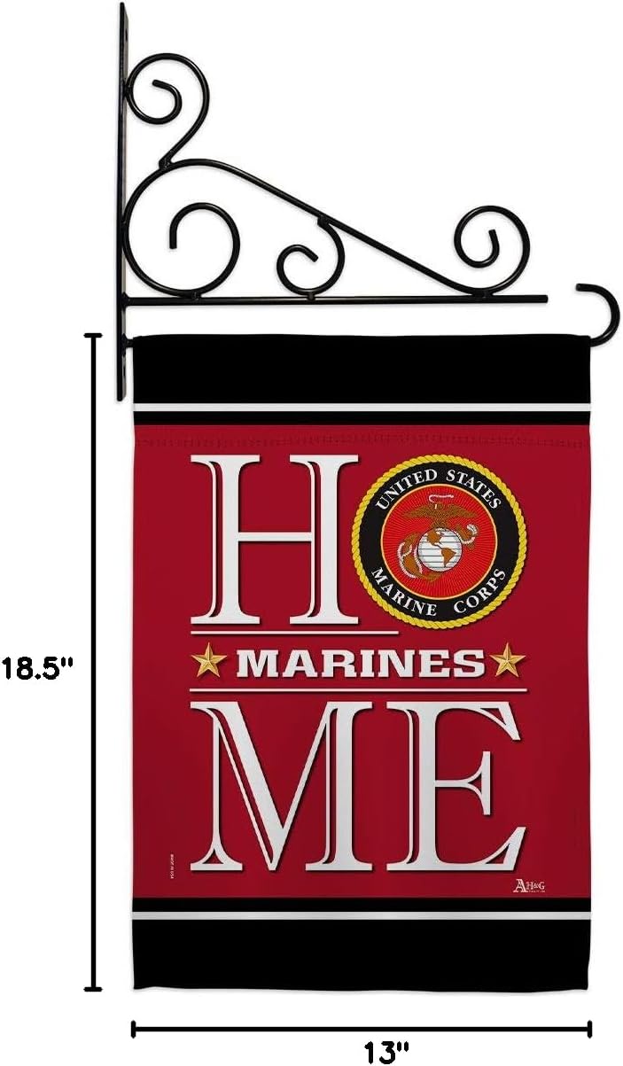 Marine Corps Home Garden Flag Set Wall Holder Armed Forces USMC Semper Fi United State American Military Veteran Retire Official Small Gift Yard House Banner Double-Sided Made In USA 13 X 18.5