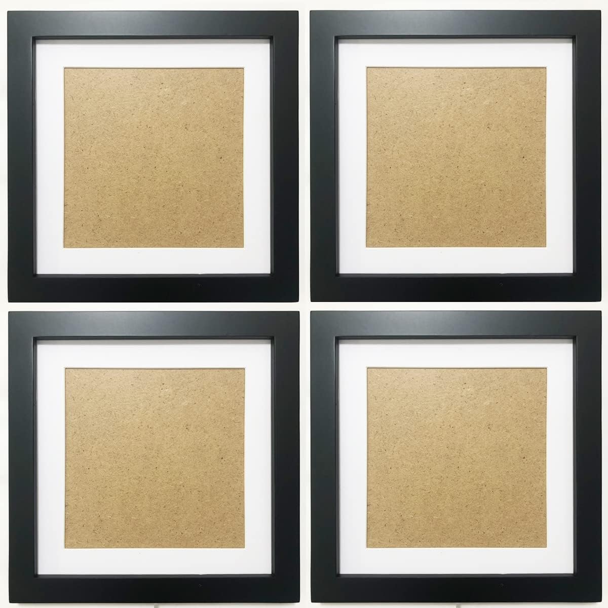 ZXT-parts 8x8 Picture Frames Black Packs 4, 6x6 Picture Frame with Mat, Solid Wood Frame,Plastic Panel (Not Glass). The Table or Wall. Set of 4.