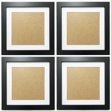 ZXT-parts 8x8 Picture Frames Black Packs 4, 6x6 Picture Frame with Mat, Solid Wood Frame,Plastic Panel Not Glass. The Table or Wall. Set of 4.