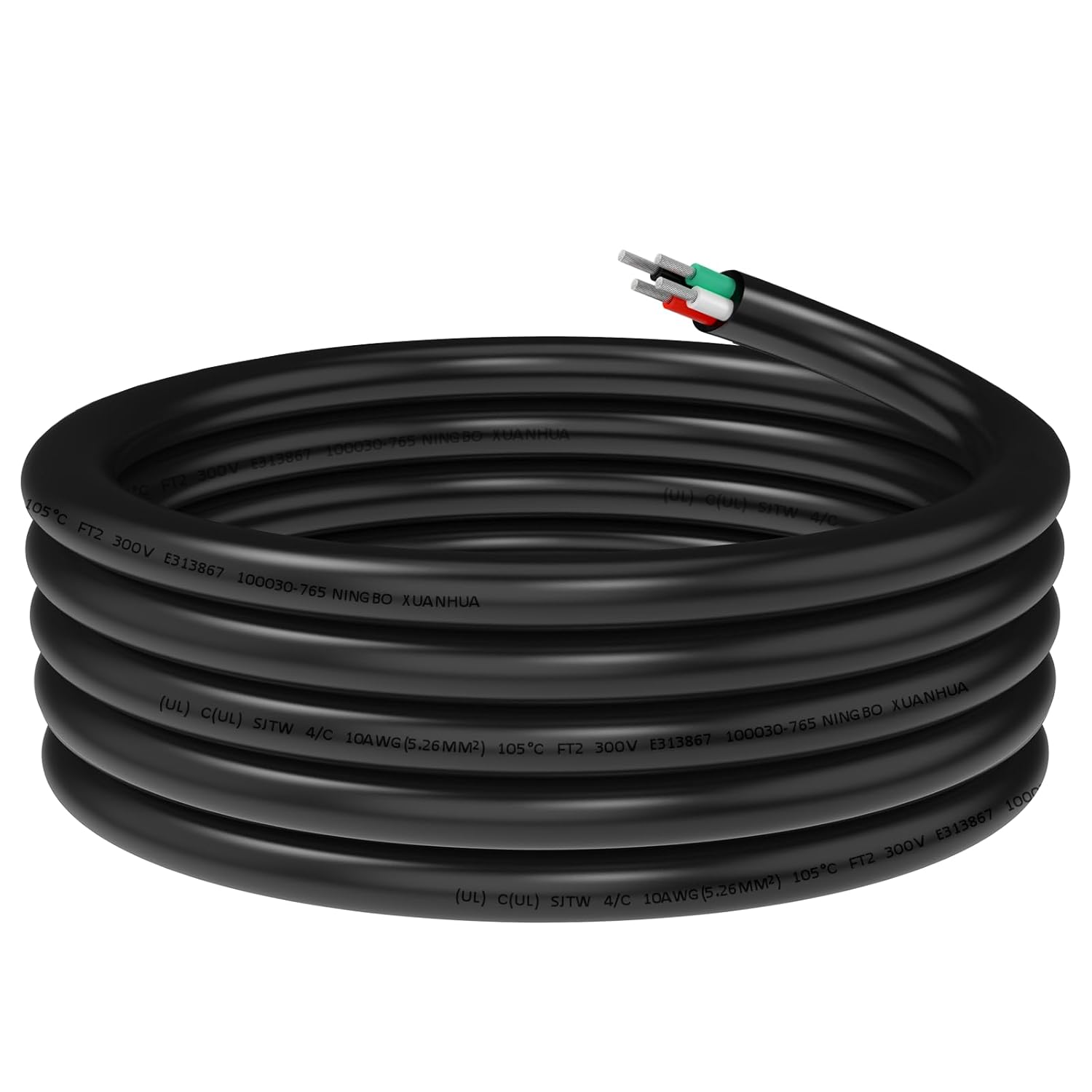 10 Gauge 4 Conductor Wire SJTW Outdoor Extension Power Cable 10FT, UL Listed 10/4 Wire Heavy Duty Pure Copper Electrical Wire for RV, Battery, Automotive
