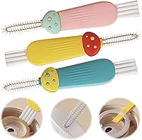 Vista 2 de Cepillo de limpieza de tapa de taza 3 en 1, cepillo de limpieza portátil multifuncional para grietas de botellas, espacios estrechos (C-Amarillo)