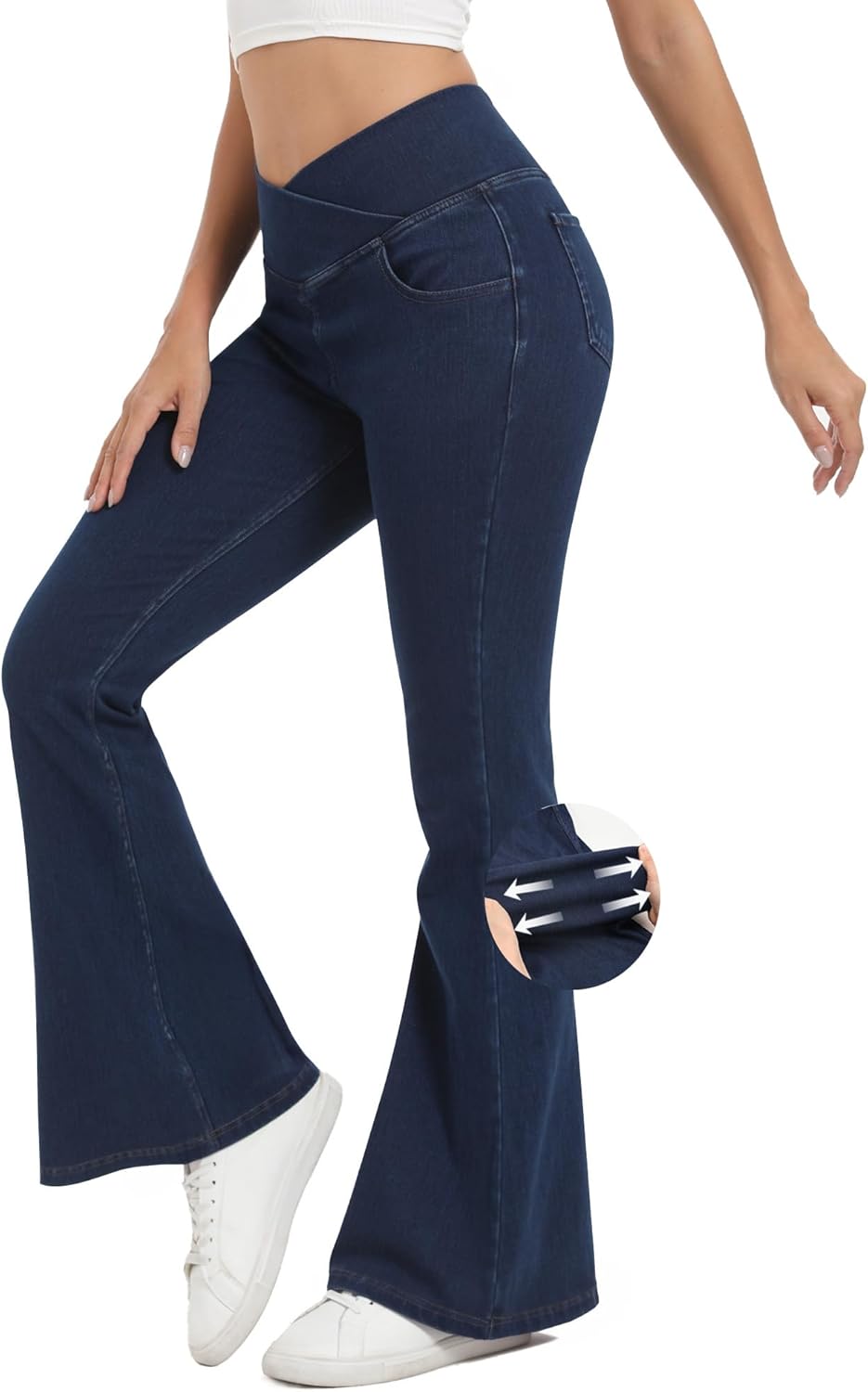 Bell Bottom Jeans for Women High Waisted Stretchy Flare Jeans with Pockets Trendy Crossover Pull On Flare Jeggings - Image 2