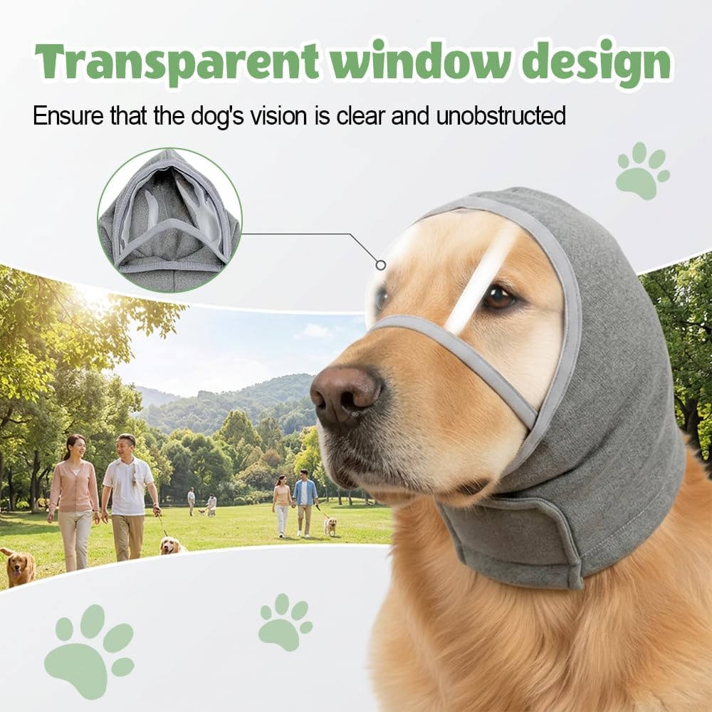 Pet Head Cover, Breathable Dog Eye & Ear Wrap with Transparent Vision Window for Small Medium Large Dogs Outdoor Trip