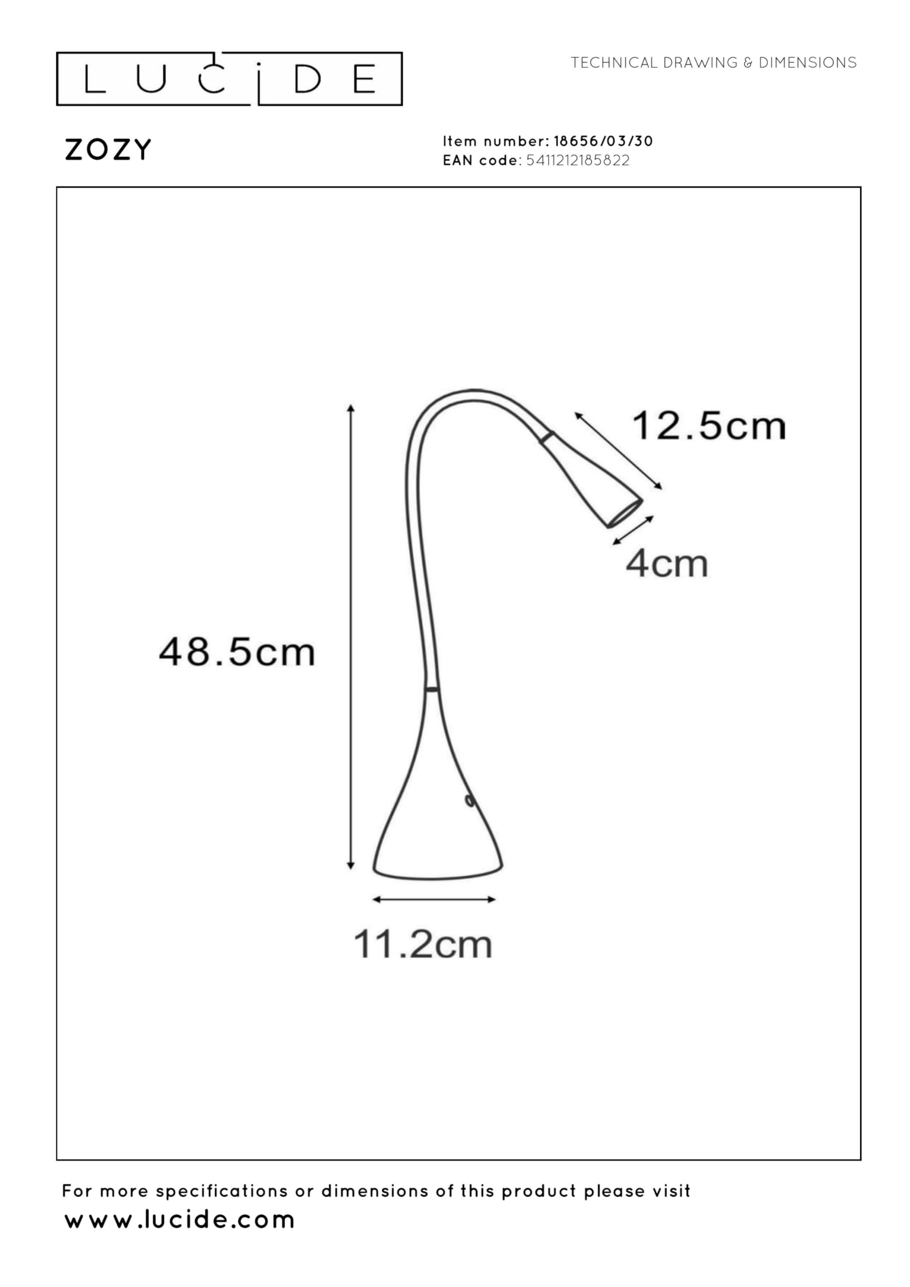 LUCIDE ZOZY - Schreibtischlampe - LED 3 StepDim - 1x4W 3000K - Schwarz