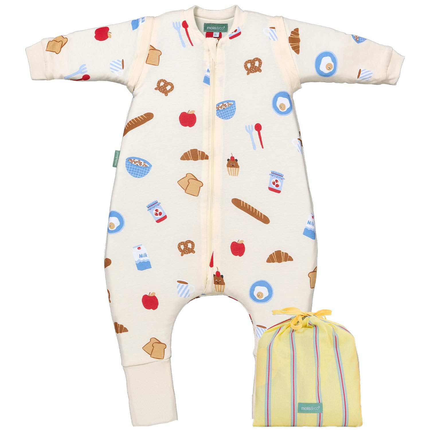 molis&co Babyslaapzak met voeten, afneembare mouwen en sokken, babyslaapzak 1 TOG, licht gevoerd, 100% katoen (Oeko-Tex 100), premium kwaliteit - Good Morning (70 cm