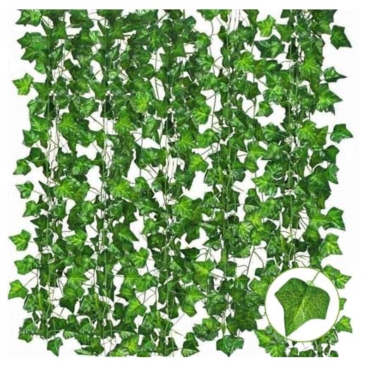 VISLANTE Lot de 12 guirlandes de lierre artificiel à suspendre - 210 cm - Plantes suspendues - Plantes artificielles - Pour chambre, balcon, jardin, fête - Vert