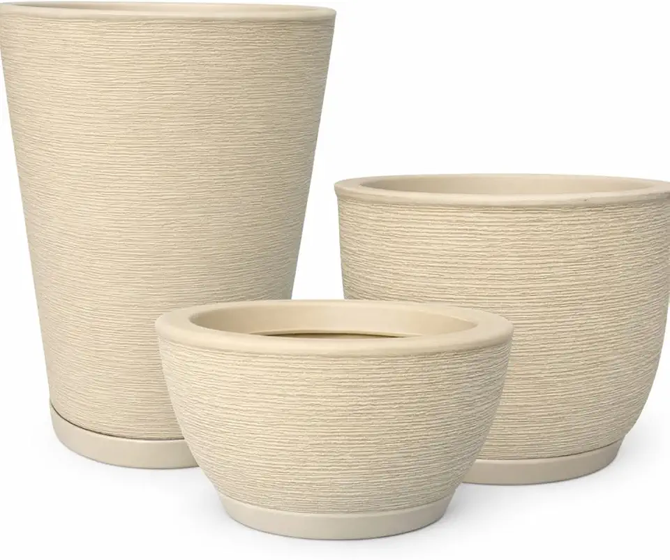 Kit 3 Vasos Polietileno Para Plantas Decorativo / 3 Vasos (Areia)