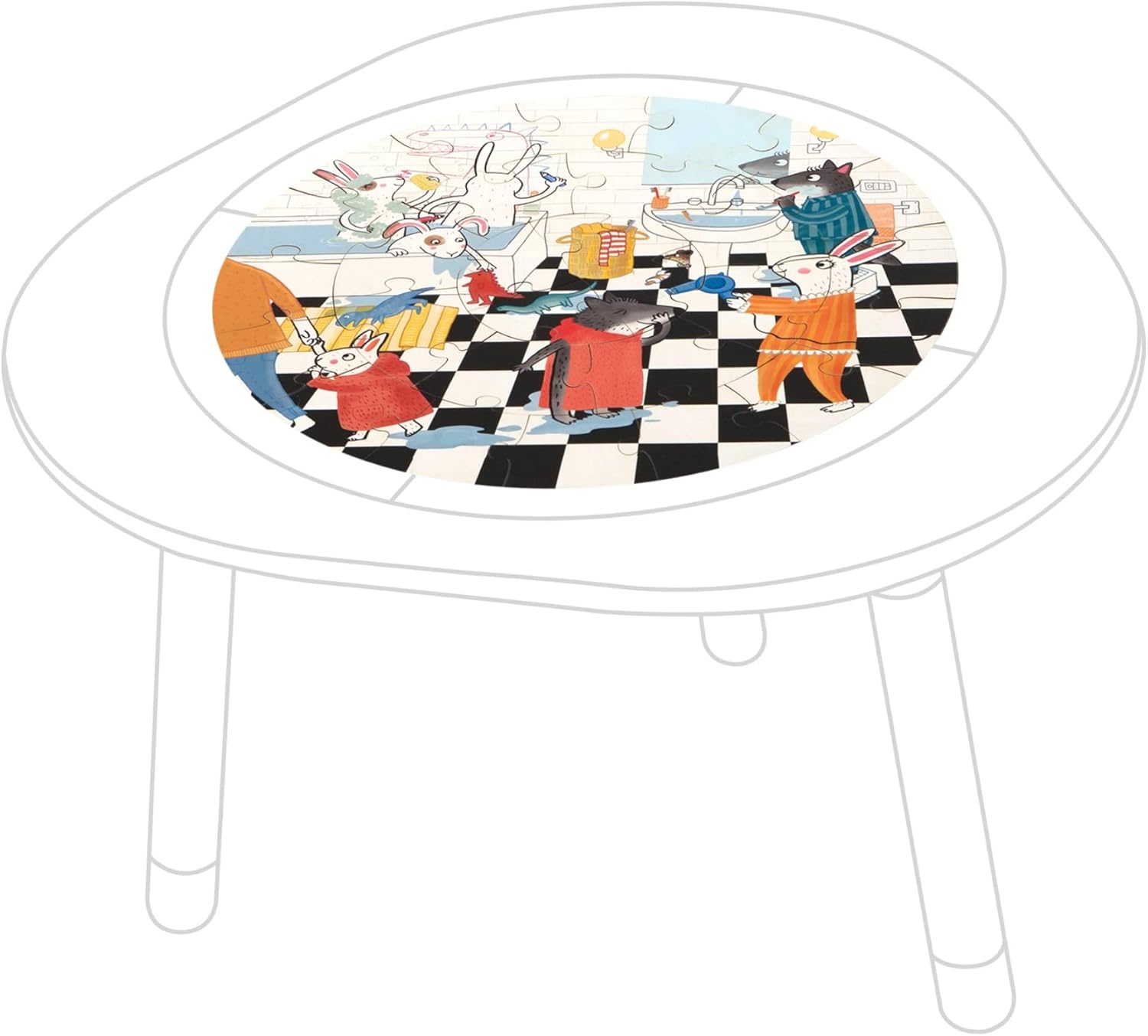 Stokke MuTable Puzzle, Happy Bathroom - 28 Large Wooden Pieces - Stimulates Imagination, Cognitive Development & Fine Motor Skills - for Ages 3+