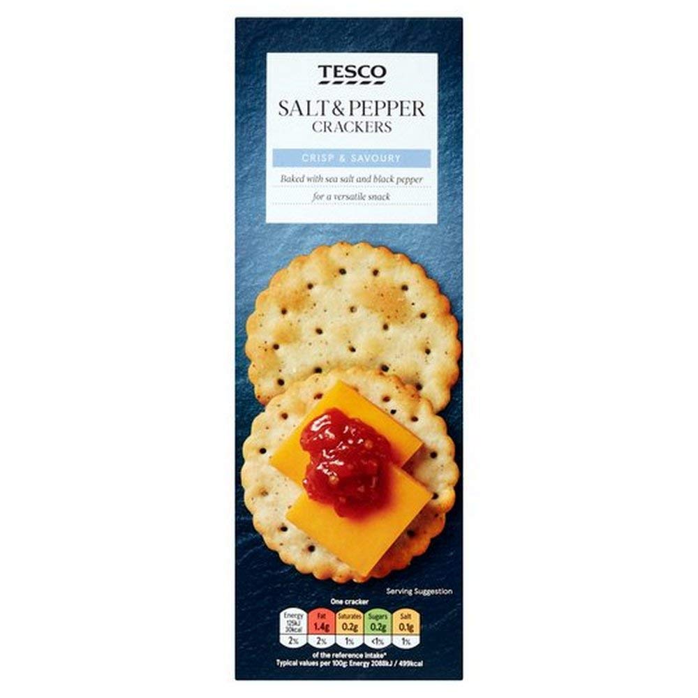 Tesco Sea Salt & Black Pepper Savoury Biscuits Crackers Box, 185g