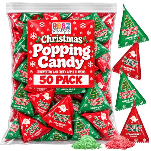 Christmas Popping Candy Bulk – 50 Pack Individually Wrapped Holiday Candy – Stocking Stuffers for Kids – Xmas Party Favors, Classroom, Holiday Goodie Bag Fillers, Kids Christmas Treats, and Birthday Parties - image 1