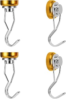 Ant Mag Swivel Magnetic Hooks 50lbs Heavy Duty Grill Magnet Hooks 4 Pack with Scratch Proof Stickers Great for Home Refrigerator Kitchen Store Grill BBQ Office Warehouse (Yellow)