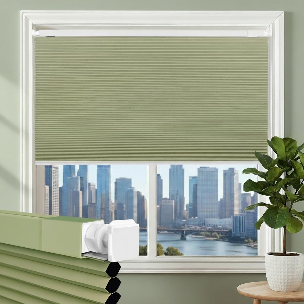 Shade&Beyond No Drill No Tools Blackout Cellular Shades Cordless Easy Install Honeycomb Blinds Thermal Insulated Noise Reduction Blinds for Indoor Windows,Customize Size,Beige