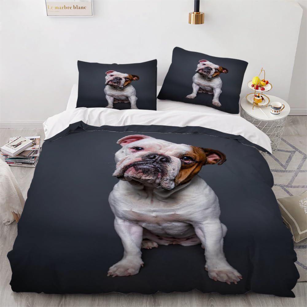 DILANI Duvet Cover Sets king 3D Bulldog Quilt Cover Soft Microfiber Comforter Cover With Zipper Closure Bedroom and 2 Pillowcase Dog Animal Bedding Sets for Kids Teens and Adults