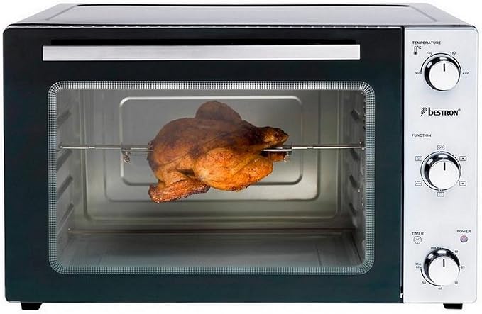 Bestron Mini Horno 2 en 1 con Pincho Giratorio, 55 Litros, 2000 W, Acero…