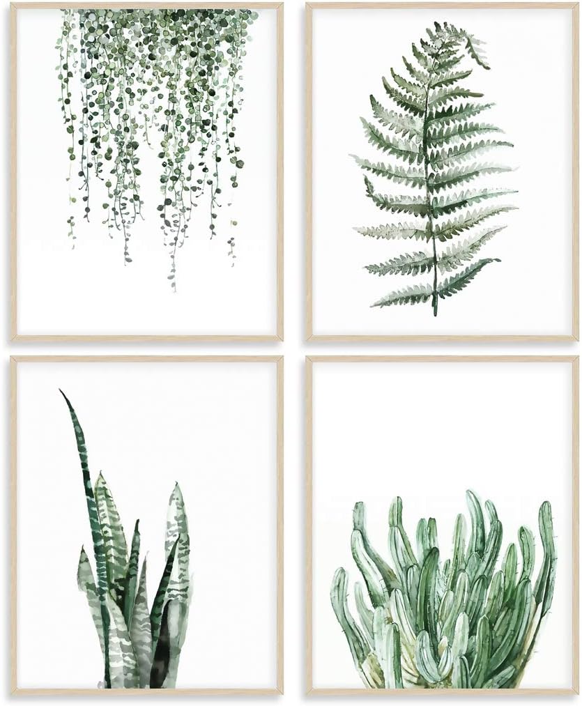 A ART·ZONE Botanical Prints Poster Wall Decor for Living Room, Plant Painting 8x10 Canvas Unframed Set of 4, Leaf Art (8x10, A/Green)