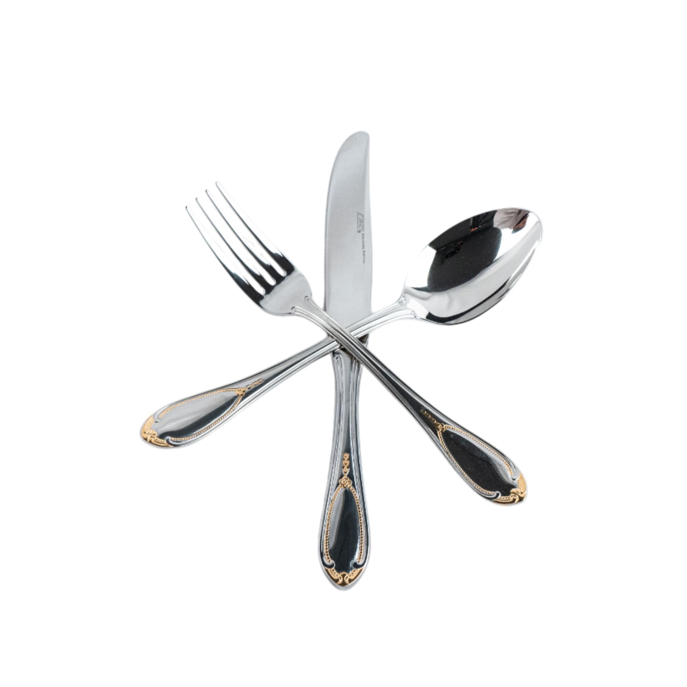 Cubertería Glamour 7000 deco 24 Piezas Acero Inoxidable | Decoración en Oro de 23-24K, Servicio para 4, Apta para lavavajillas