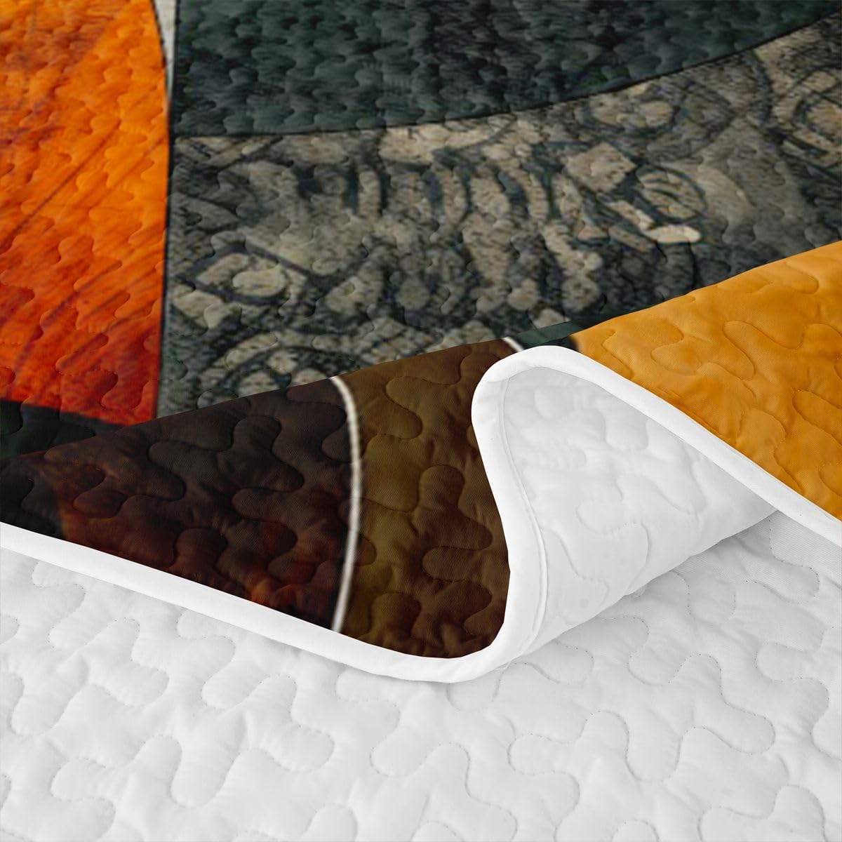 Feelyou Geometric Quilt Set 3 Pieces Queen Size Circle & Swirl Art Quilted Bedding for All Season Earth Tone Kids Boys Girls Bedspread Coverlet Set with 2 Pillowcases