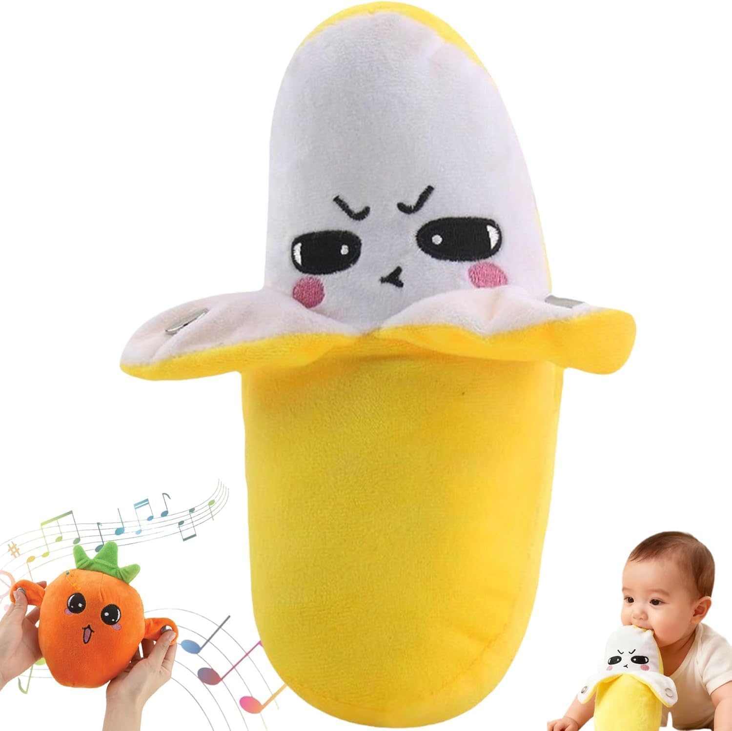 Banana Plush, Interactive Music Plush Toy Banana Musical Sensory Toy, Cute Touch Sensitive Bananas Interactive Plushs Toys with Sounds, Sensory Activity Learning Educational Toys (Yellow-1pcs)