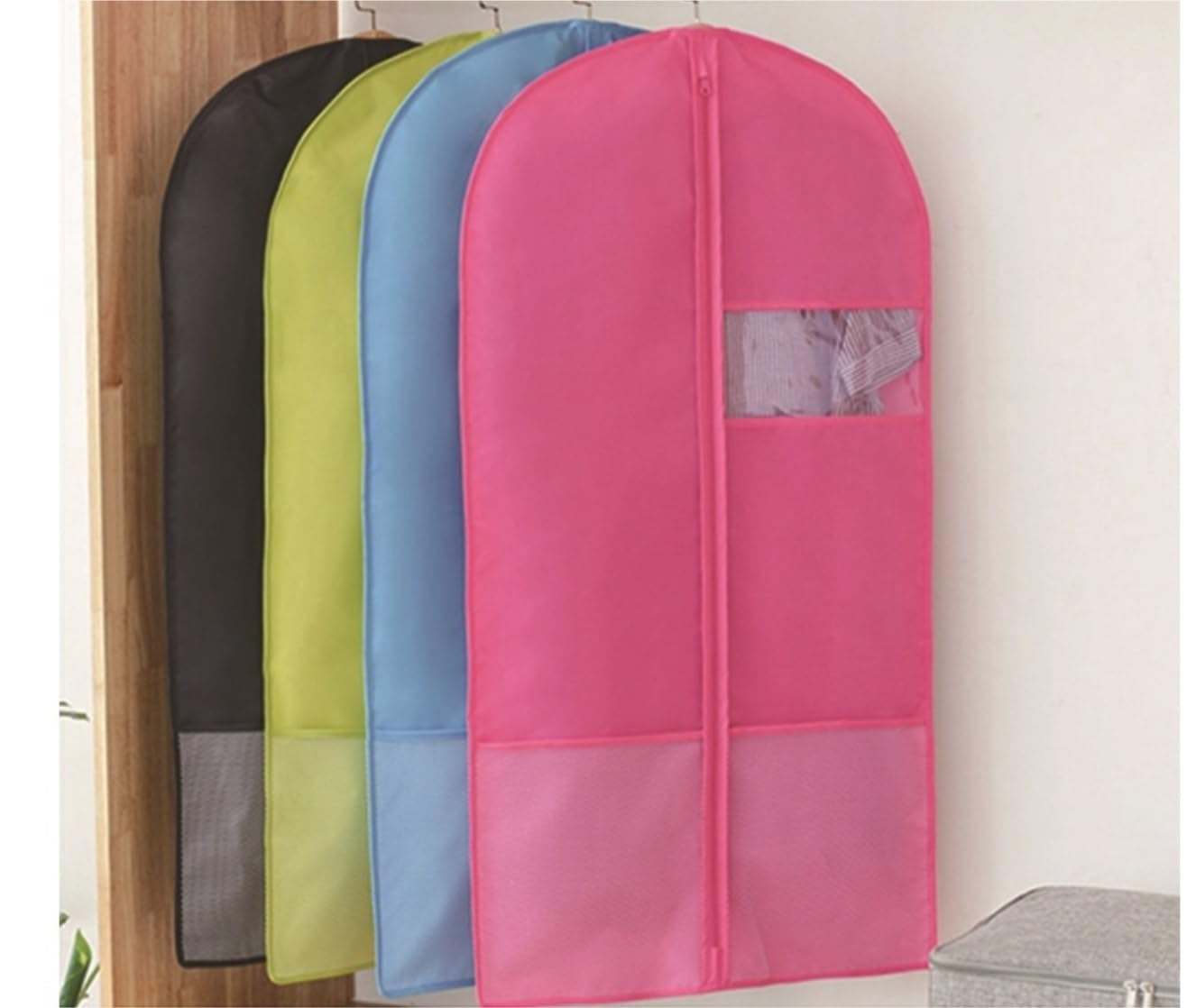 Fundas Ropa Bolsas De Traje 43 Pulgadas para Almacenamiento Armario Y Viajes, Ropa, Protector Cubierta con 2 Bolsillos para Abrigos Vestir Cubierta(Black,6pcs)
