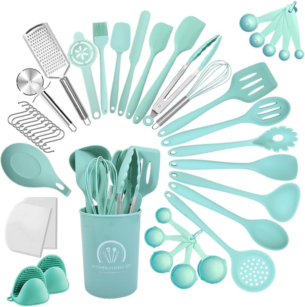Kitchen Tools Silicone Cooking Utensils Set Baking Tools 43-Piece Set Kitchenware Food-Grade Silicone Home Chef Cooking Utensils Heat Resistant Easy Storage Cooking Tools Turner Ladle Tongs Spatula