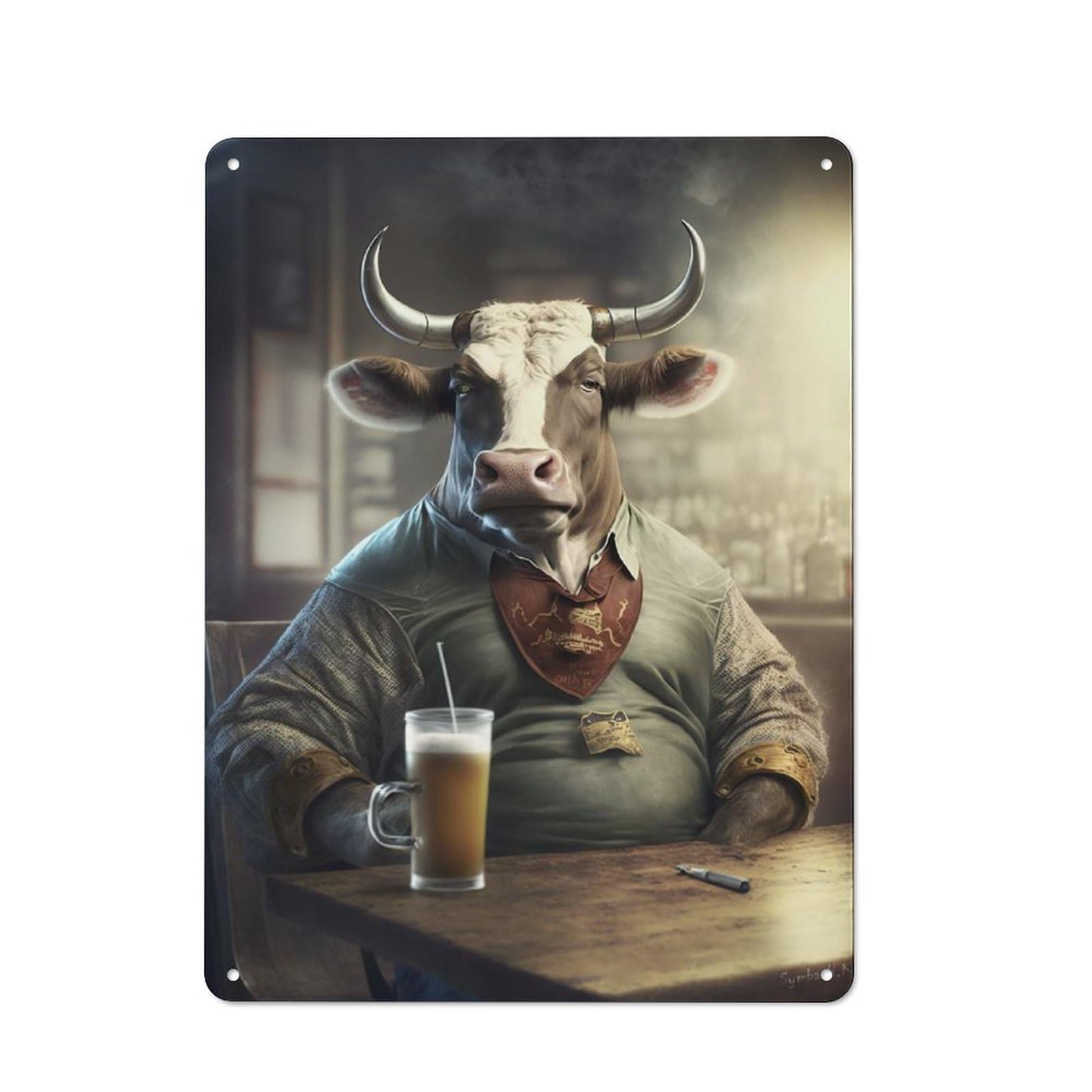 Vintage The Bull of The Saloon Metal Plaque 40x30cm, Kitchen Wall Decor for Restaurant, Kitchen, Counter Or Breakfast Nook