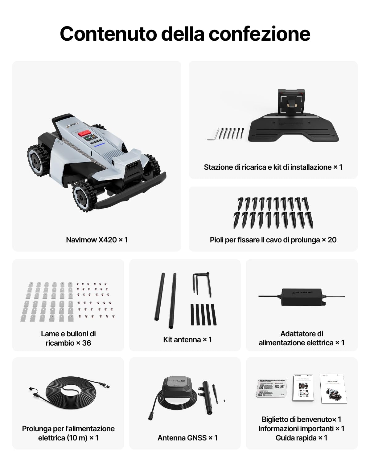 Segway Navimow X420 robot tagliaerba con Garage X, AWD per pendenze fino all’84%, Zero-Turn, tagliaerba per tutti i terreni, MowMentum 2×180 W, fino a 2000 m² (Spedito separatamente)