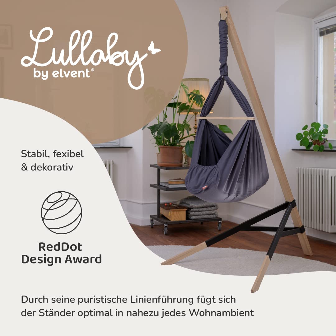elvent® Lullaby Federwiege Set mit Matratze, Baumwolle, Made in Germany (Baby Hängewiege mit Ständer, Basaltgrau)