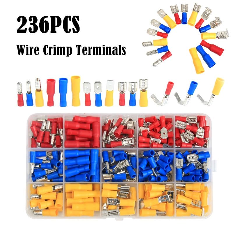 Terminales EléCtricos,Terminales Cables Electricos 258/236/12 2PCS Conectores de alambre eléctrico aislados Conectores de rizos de palpadilla Tenedor de horquilla Terrejes Terminales enrollados Kit de